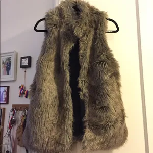 Aqua Faux Fur Vest in Brown thumbnail 2