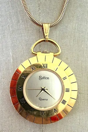 Vintage Sutton Quartz Pendant Watch Necklace Gold thumbnail 1