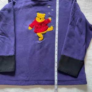 VTG 90s Disney Store Winnie The Pooh Ice Skating Embroidered Mock Neck Purple thumbnail 5