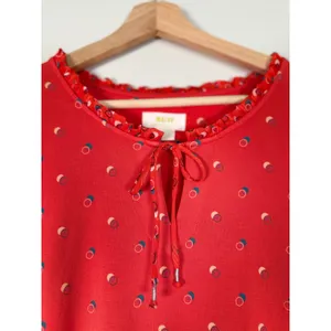 Maeve Anthropologie Red Geometric Dot Mixed Media Ruffle Tie Neck Blouse Medium thumbnail 3