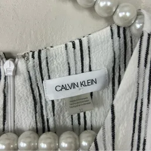 Calvin Klein White & Black Striped Drape Twist Front Dress Size 12 thumbnail 9