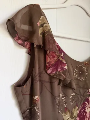 Morell Maxie Floral Column Dress Brown Pink Silk 14 Ruffle Sleeveless Y2K Fairy thumbnail 3