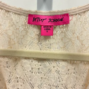Betsey Johnson Mosaic Lace Puff-Sleeve Midi Dress Crochet Back Cream Sm JL408532 thumbnail 10