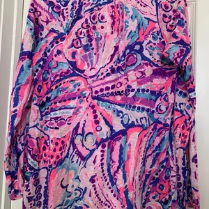 Lilly Pulitzer Meg Colony Coral Shell Out Pink Purple Top Cotton Small Shirt HTF thumbnail 4