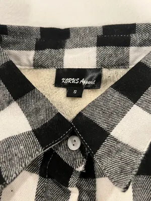 Black and White Plaid Sherpa Flannel shirt Size S By Korus Apparel thumbnail 2