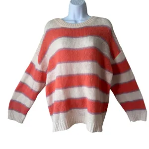 Striped Mohair Wool Blend Sweater Coral Cream‎ Oversize Coastal Airy L/XL NWT thumbnail 1