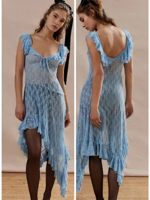 Kimchi Blue Chiara Sheer Lace Midi Dress, baby blue, size L thumbnail 2