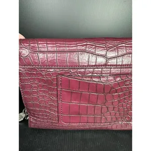GUESS Handbag Shoulder Bag Y2K Purse Plum Alligator Skin‎ Style Silver Chain thumbnail 8