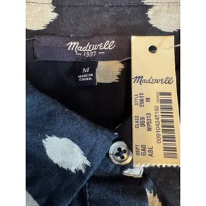 Madewell Navy Blue Polka Dot Cotton Button Front Shirt Coastal Preppy Size M NWT thumbnail 3