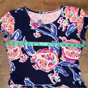 Lilly Pulitzer Navy Floral Alene Knit Peplum T-Shirt in Pom Poms thumbnail 6