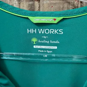 Healing Hands HH Works Hunter Green Scrub Top Size 1X Stretch Nursing Healthcare thumbnail 3
