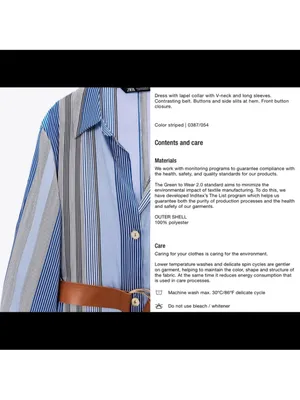 Zara Blue and Gray Multi-Stripe Button-Front Midi Shirt Dress with Brown Belt thumbnail 3
