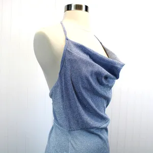 NEW Naked‎ Wardrobe Womens XL Blue Shimmer Glow For It Cowl Drape Halter Top thumbnail 3