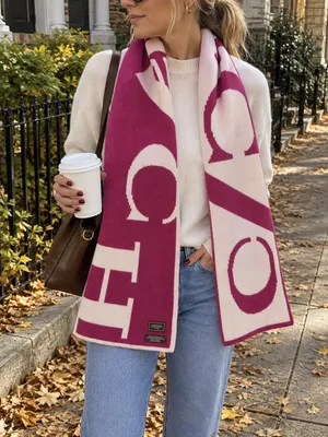 COACH Angora Cashmere Wool Blend Magenta Cream Bold Letter Scarf thumbnail 1