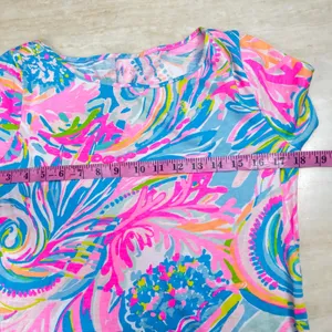 Lilly Pulitzer Pink Blue Floral Shift Dress Short Sleeve Knit Boat Neck Size M thumbnail 9