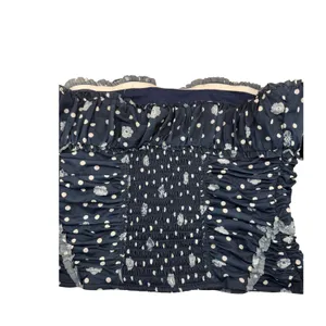 Free People Tube Top Navy Blue‎ White Polka Dot Ruched Ruffle Fitted Large thumbnail 8