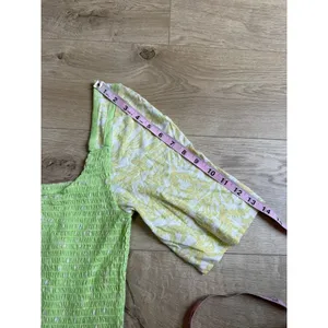 EUC Free‎ People Marigold Tee Top Womens in Key Lime Combo Smocked Crop size M thumbnail 6