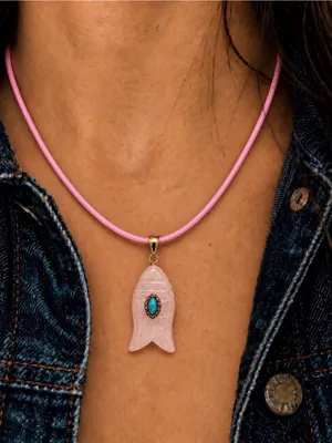 Revolve x Adina Eden Pink Quartz Fish Pendant Faux Leather Rope Necklace Pink thumbnail 3