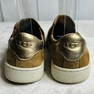 UGG Cas Women's Size 6.5 Caramel Tan Suede Gold Leather Slip On Comfort Shoes thumbnail 5
