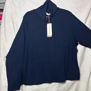 Woolovers Slim Polo Neck Top in Navy Blue Size‎ XL thumbnail 7