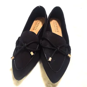 Journee Collection 8.5M black faux leather flats bow pointed toe classic shoes thumbnail 2