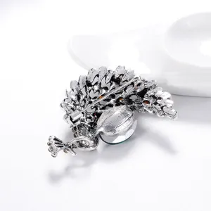Elegant Green Crystal Peacock Brooch Pin for Women thumbnail 3