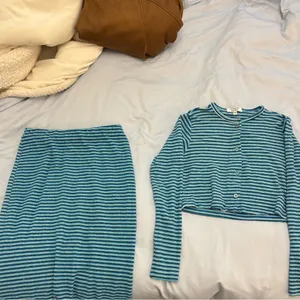 Frankie’s bikinis terry cardigan and skirt set Positano blue stripe thumbnail 3