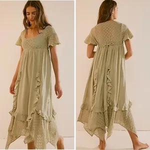 Free People Ethereal Bohemian Bring The Romance Midi Maxi Dress Moss Medium thumbnail 4