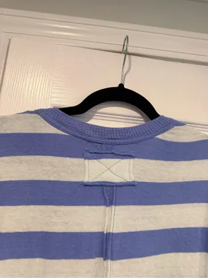 NWOT Free People We The Free Size XS Blue Cream Striped Thermal Knit V Neck Top thumbnail 10