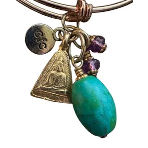 Chavez‎ for Charity Gold Tone Buddha Turquoise Expandable Charm Bangle Bracelet thumbnail 3