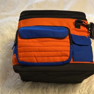 THERMOS Lunch Bag pretty big orange and Blue color BNWOT long 13” wide 12” thumbnail 5