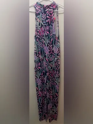 Lilly Pulitzer Navy Tropical-Print Halter Jumpsuit with Pink Accents thumbnail 3