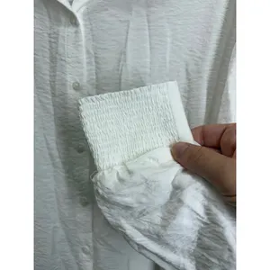 Anthropologie Ruched Sleeve Smocked Cuff Button Down Shirt Women Medium White thumbnail 3
