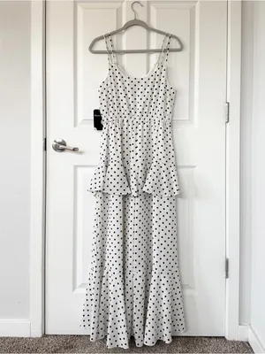 NWT Polka Dot Tiered Ruffle Maxi Dress White Size 8 thumbnail 2
