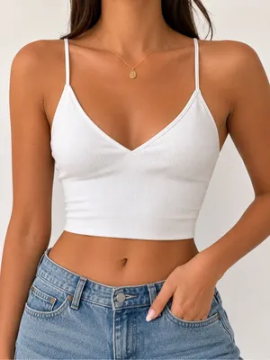 Intimately Free People White Seamless Brami Tank M/L Ribbed Cami Crop Top thumbnail 1