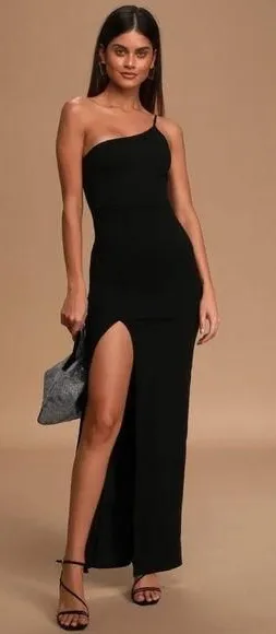 Lulus Keeper of My Heart Black One-Shoulder Maxi Dress size xs new nwt sexy thumbnail 1