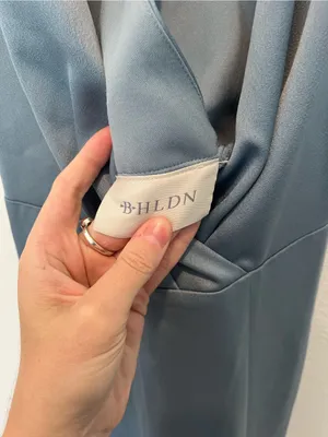 Anthropologie Bhldn Dusty Blue Piper V-Neck Side Slit Satin Gown thumbnail 7