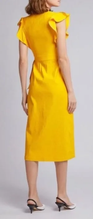 A.L.C. Walker Yellow Linen Blend Wrap Midi Dress Ruffle Sleeve Size 4 thumbnail 1