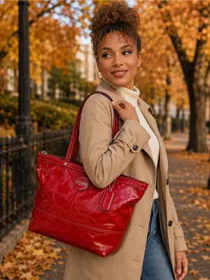 Coach Y2K Signature Patent Leather Tote Persimmon Red F15142 thumbnail 13