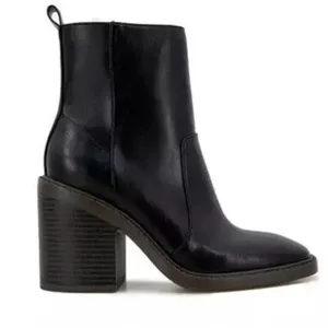 New Kensie Klinton Women's 9 Black Leather Side Zip Chunky Heel Square Toe Boots thumbnail 2