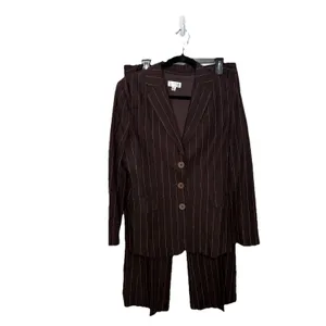 Isaac Mizrahi for Target Brown Linen Pinstriped Blazer Pants Suit Jacket Sz 8 thumbnail 9