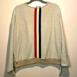 Vintage Havana- Cream Oversized Raw Neckline Knit Stripe Back Sweater Size S thumbnail 2