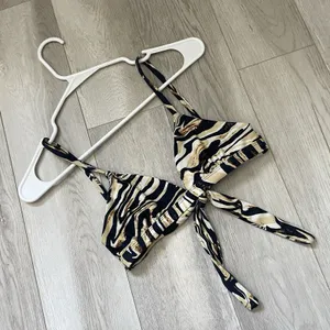Skatie Bikini Top marble zebra print triangle womens Black Gold small swim beach thumbnail 5