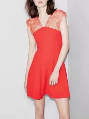 The Kooples Red Crepe Lace Bustier Fit & Flare Dress Womens Size M‎ thumbnail 5