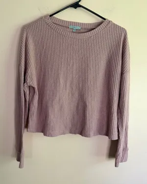 Charlotte Russe Dusty Mauve Waffle-Knit Long Sleeve Crop Top thumbnail 1