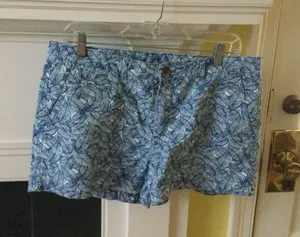 Blue Palm Leaf Print Cotton Shorts - Sz 10 thumbnail 4