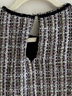 CeCe Tweed Shift Dress with Patch Pockets, Black/Pink/Gold/White, Size 4 thumbnail 16