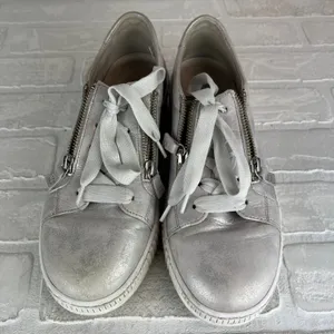 Gabor Platform Sneakers Womens 8 Silver Leather Metallic Lace Up Zip Comfort thumbnail 9