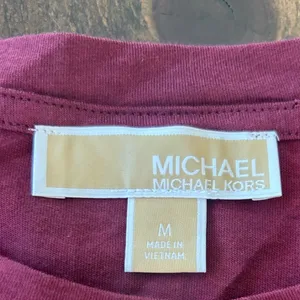 Michael Kors Ruffle Sleeve Top Medium Burgundy Gold Logo Tank Summer Casual thumbnail 4