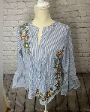NWT Caslon puff sleeve embroidered blouse small thumbnail 1